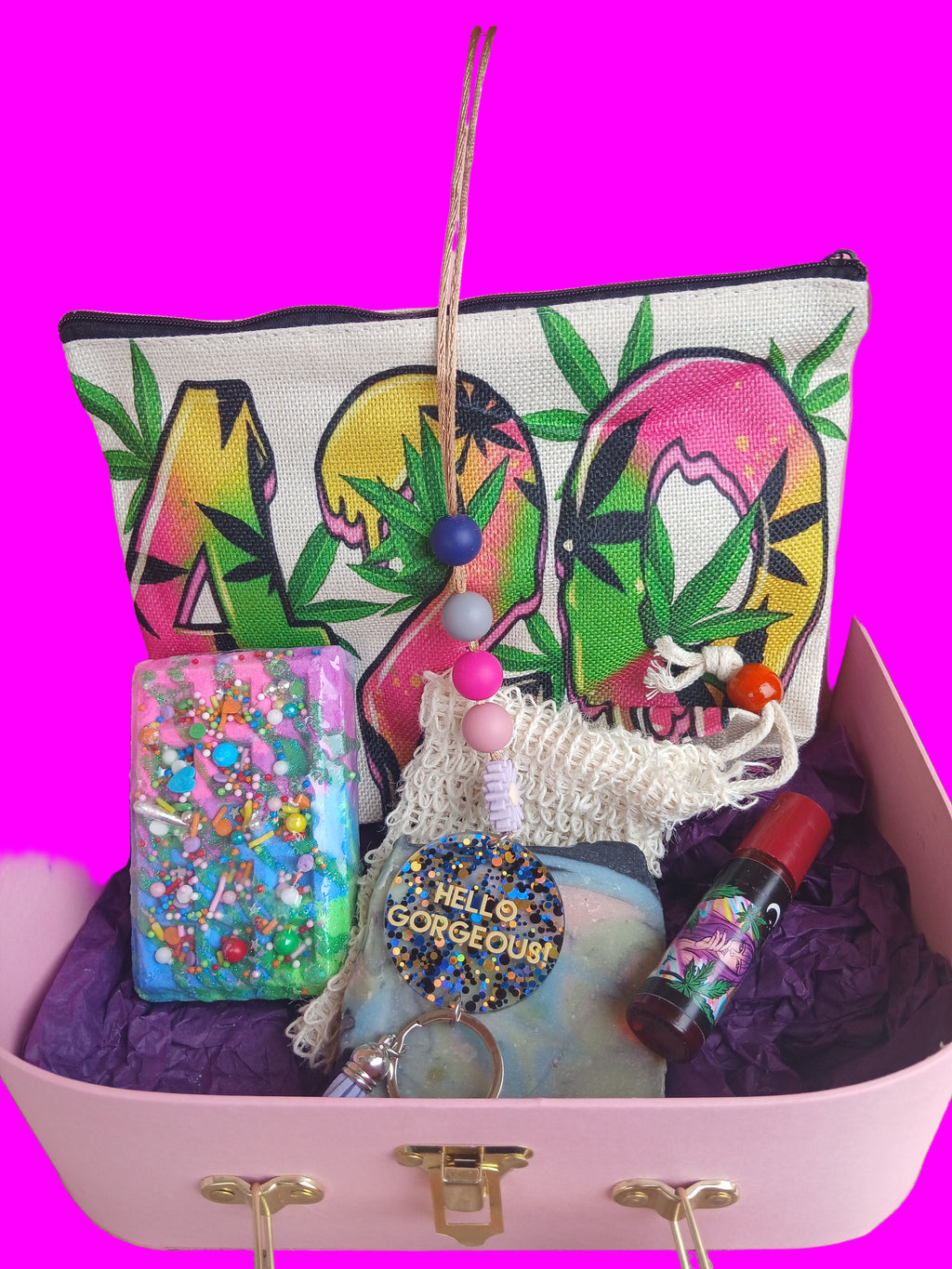 Self-care gift box: Soy candle, soap and beauty goodies