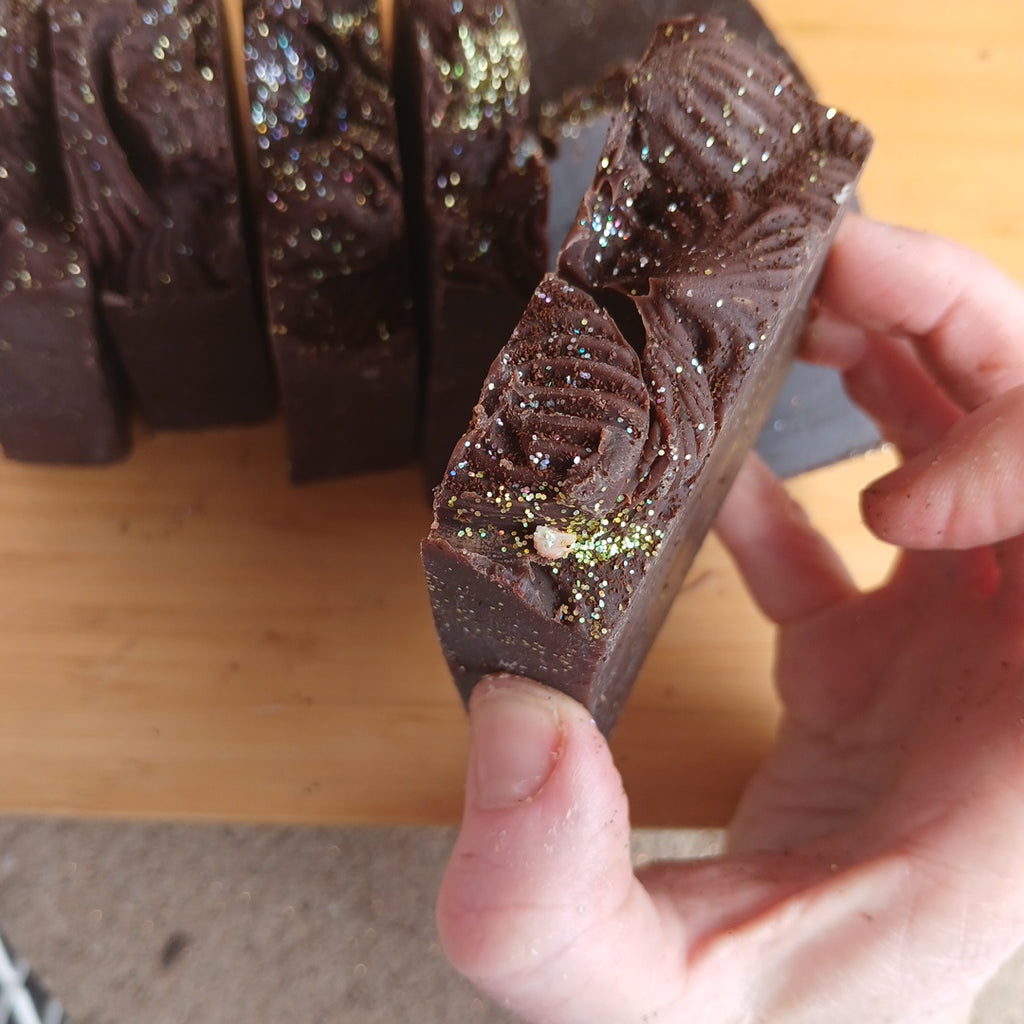 A Coffee soap with vanilla caramel and real coffee