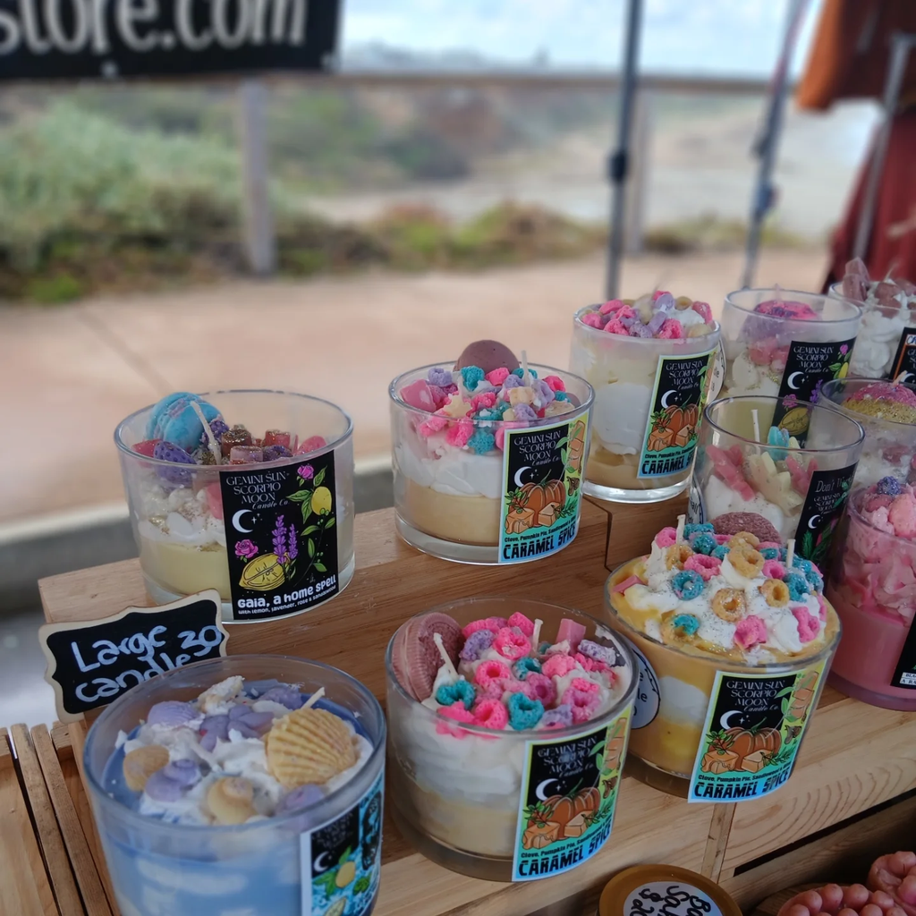 Cereal dessert candle scented in caramel spice or Froot loops